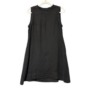 Flax Linen Tunic Shift Dress Sleeveless Black Grey Size P US 4-6